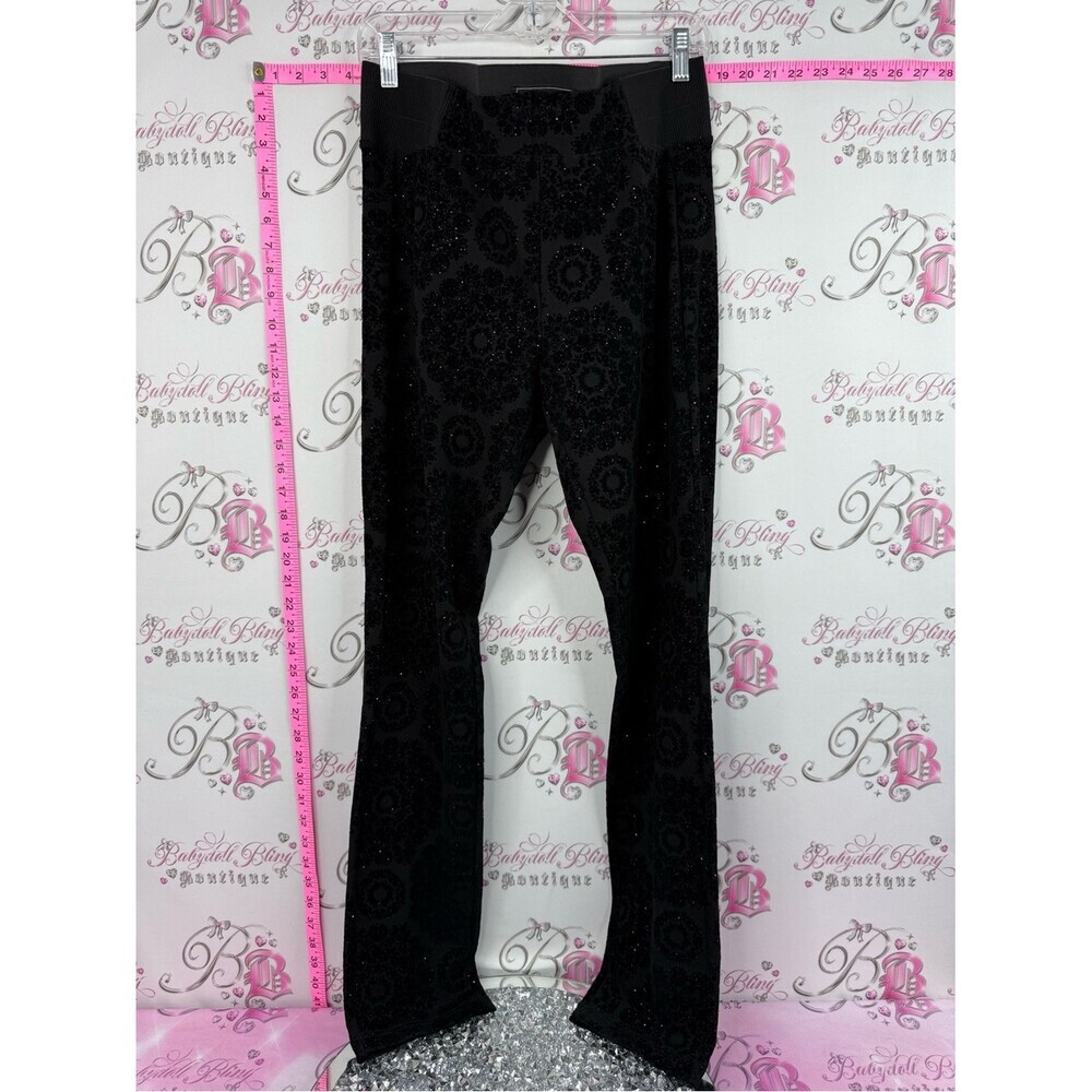 One zone pants sparkly Women's Black Straight Leg Velvet Pants